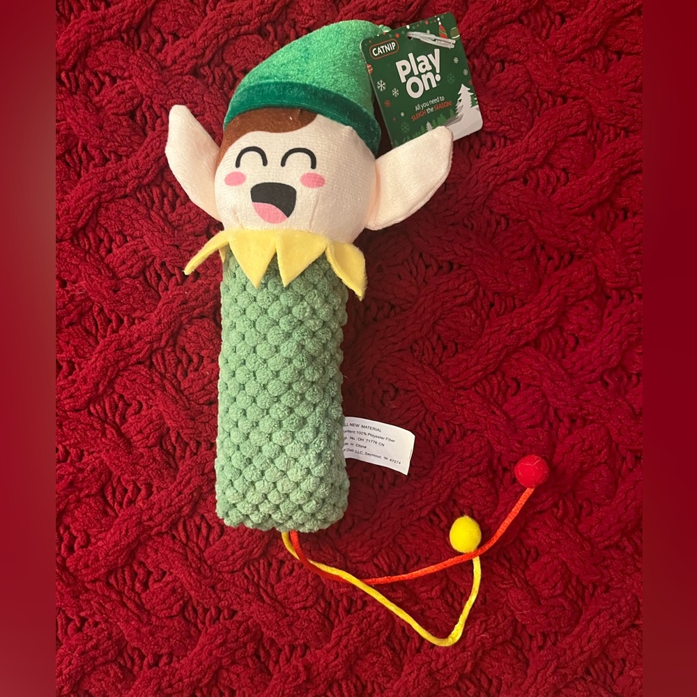 NWT Play On! Holiday Green Elf Cat Toy with Yellow and Red Accents w/catnip